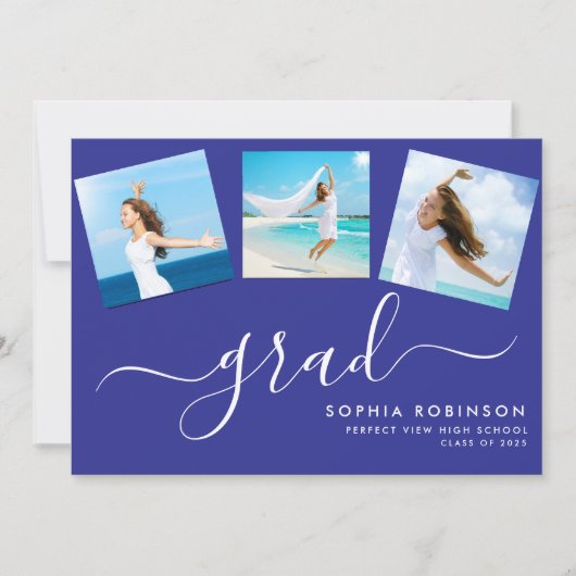 Modern 4 foto collage afstudeerfeest blauw kaart (Voorkant)