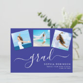 Modern 4 foto collage afstudeerfeest blauw kaart (Staand voorkant)