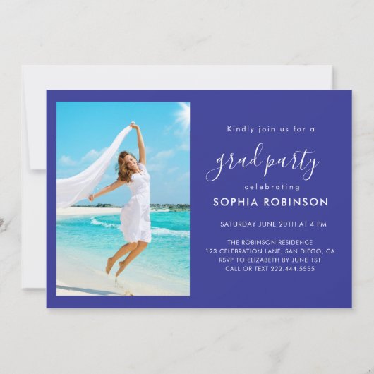 Modern 4 foto collage afstudeerfeest blauw kaart (Achterkant)