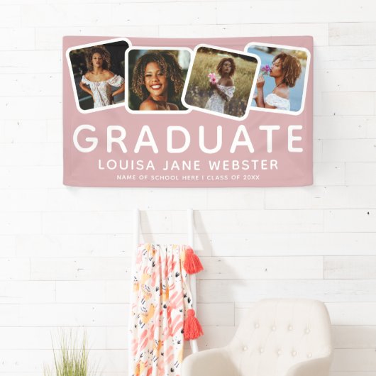 Modern 4 Foto Collage Afstuderen Afstuderen Roze Spandoek (Insitu)