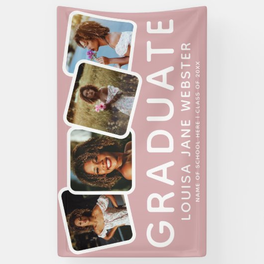 Modern 4 Foto Collage Afstuderen Afstuderen Roze Spandoek (Verticaal)