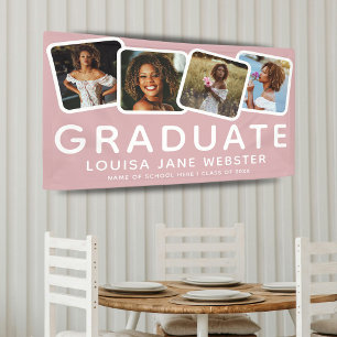 Modern 4 Foto Collage Afstuderen Afstuderen Roze Spandoek