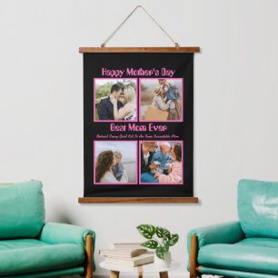 Modern 4 Foto Collage Beste Mam ooit Foto Hangend Wandkleed