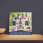 Modern 4 Foto Collage Blue en White Square Imitatie Canvas Print<br><div class="desc">Ontwerp uw eigen fotocollage voor dit trendy vierkante canvas. Je kunt vier van je favoriete familiefoto's of afbeeldingen van je bruiloft, huisdieren, enz. toevoegen. Dit multi-fotoontwerp wordt automatisch gecreeerd aangezien u uw afbeeldingen toevoegt en een hoofdfoto heeft, lichtjes overlapt met 3 kleinere foto's. De formulering luidt "Alles wat je nodig...</div>