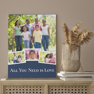 Modern 4 Foto Collage Blue met witte typografie Imitatie Canvas Print