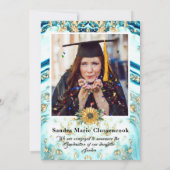 Modern 4 Foto Collage Blue Sunflower afstuderen Aankondiging (Achterkant)