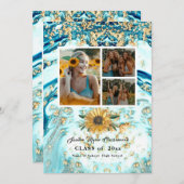 Modern 4 Foto Collage Blue Sunflower afstuderen Aankondiging (Voorkant / Achterkant)