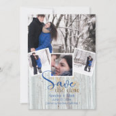 Modern 4 Foto Collage Cobalt Birch Save the Date Kaart (Voorkant)