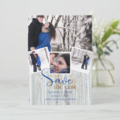Modern 4 Foto Collage Cobalt Birch Save the Date Kaart (Staand voorkant)