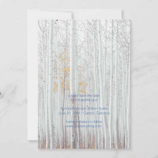 Modern 4 Foto Collage Cobalt Birch Save the Date Kaart (Achterkant)