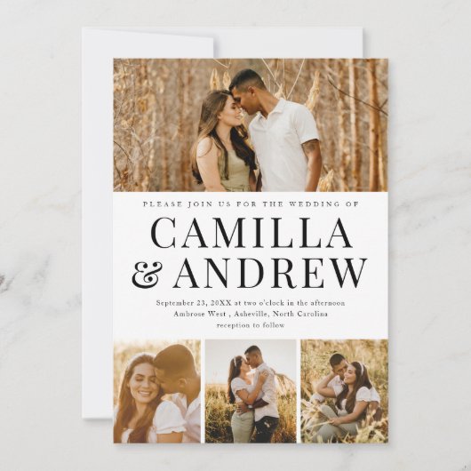 Modern 4 Foto Collage Elegant Wedding Kaart (Voorkant)