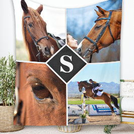 Modern 4 Foto Collage Monogram Pet Horse Lover Fleece Deken