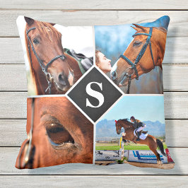Modern 4 Foto Collage Monogram Pet Horse Lover Kussen