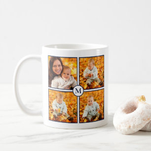 Modern 4 Foto Collage Navy Blue Monogram op wit Koffiemok