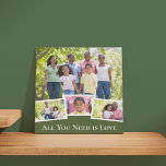 Modern 4 Foto collage Olive Green & White Square Imitatie Canvas Print<br><div class="desc">Ontwerp uw eigen fotocollage voor dit trendy vierkante canvas. Je kunt vier van je favoriete familiefoto's of afbeeldingen van je bruiloft, huisdieren, enz. toevoegen. Dit multi-fotoontwerp wordt automatisch gecreeerd aangezien u uw afbeeldingen toevoegt en een hoofdfoto heeft, lichtjes overlapt met 3 kleinere foto's. De formulering luidt "Alles wat je nodig...</div>