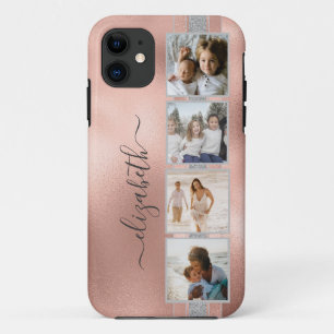 Modern 4 Foto Collage Roos Gold Name Case-Mate iPhone Case