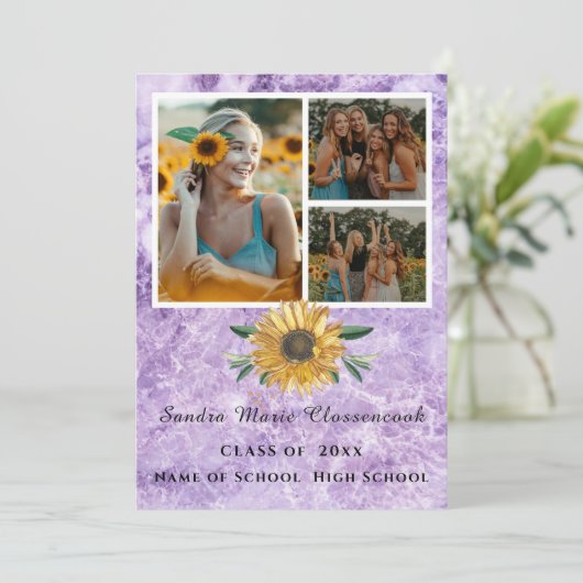 Modern 4 Foto Collage Sunflower afstuderen Aankondiging (Staand voorkant)