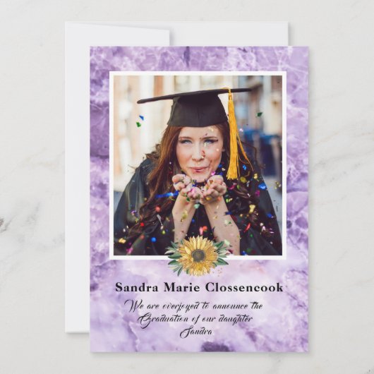 Modern 4 Foto Collage Sunflower afstuderen Aankondiging (Achterkant)