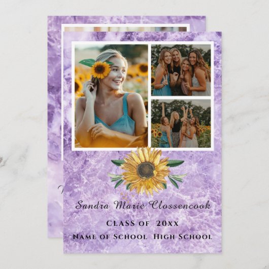 Modern 4 Foto Collage Sunflower afstuderen Aankondiging (Voorkant / Achterkant)