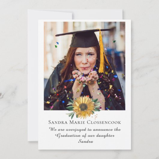 Modern 4 Foto Collage Sunflower afstuderen Aankondiging (Achterkant)