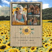 Modern 4 Foto Collage Sunflower afstuderen Aankondiging