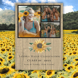 Modern 4 Foto Collage Sunflower afstuderen Aankondiging