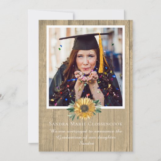 Modern 4 Foto Collage Sunflower afstuderen Aankondiging (Achterkant)