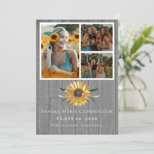 Modern 4 Foto Collage Sunflower afstuderen Aankondiging (Staand voorkant)