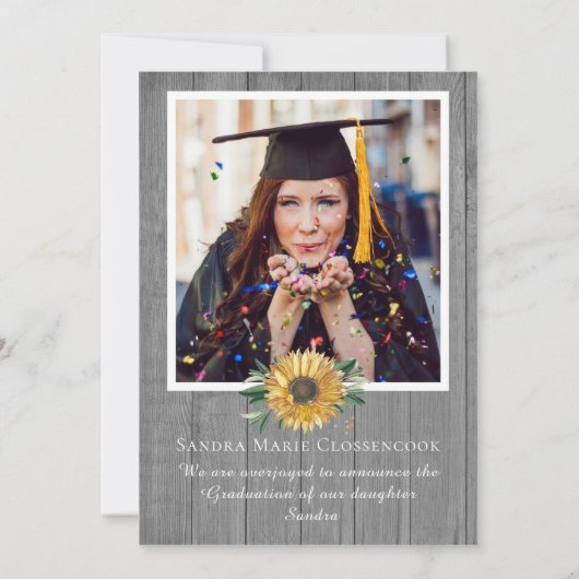 Modern 4 Foto Collage Sunflower afstuderen Aankondiging (Achterkant)