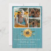 Modern 4 Foto Collage Sunflower afstuderen Annou Aankondiging (Voorkant)