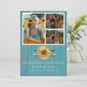 Modern 4 Foto Collage Sunflower afstuderen Annou Aankondiging (Staand voorkant)