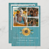 Modern 4 Foto Collage Sunflower afstuderen Annou Aankondiging (Voorkant / Achterkant)