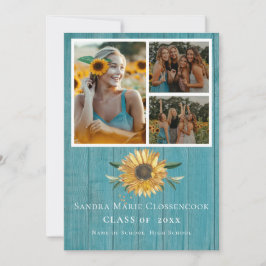 Modern 4 Foto Collage Sunflower afstuderen Annou Aankondiging