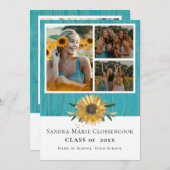 Modern 4 Foto Collage Sunflower afstuderen Announ Aankondiging (Voorkant / Achterkant)