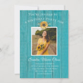 Modern 4 Foto Collage Sunflower Birthday Party Aankondiging (Voorkant)