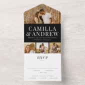 Modern 4 Foto Elegant Wedding All In One Uitnodiging (Binnen)