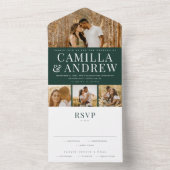 Modern 4 Foto Elegant Wedding All In One Uitnodiging (Binnen)