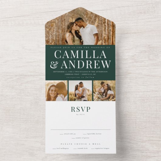 Modern 4 Foto Elegant Wedding All In One Uitnodiging (Binnen)