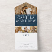 Modern 4 Foto Elegant Wedding All In One Uitnodiging (Binnen)