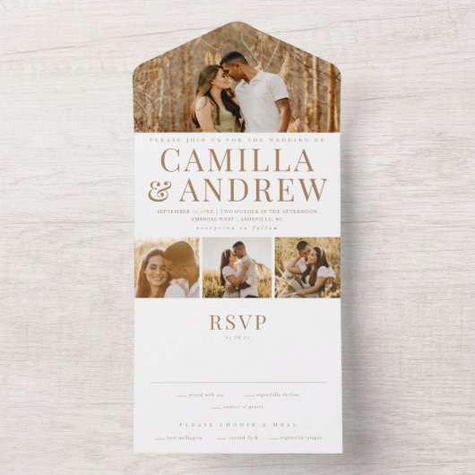 Modern 4 Foto Elegant Wedding All In One Uitnodiging (Binnen)