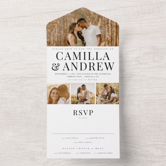 Modern 4 Foto Elegant Wedding All In One Uitnodiging (Binnen)