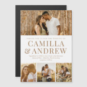 Modern 4 Foto Elegant Wedding Magnetische Uitnodiging (Voorkant / Achterkant)