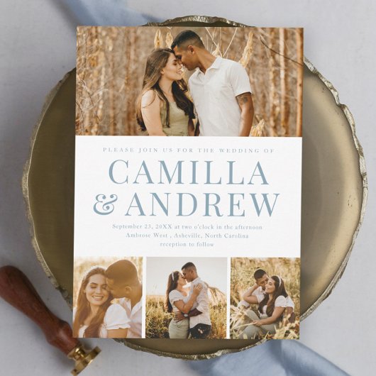 Modern 4 Foto Elegant Wedding Magnetische Uitnodiging