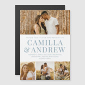 Modern 4 Foto Elegant Wedding Magnetische Uitnodiging (Voorkant / Achterkant)