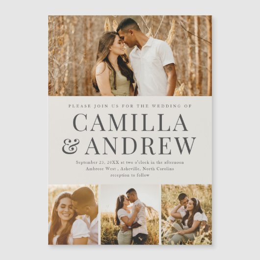 Modern 4 Foto Elegant Wedding Magnetische Uitnodiging (Voorkant)