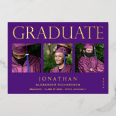 Modern 4 Foto Folie Afstuderen Aankondiging Paars (Voorkant)