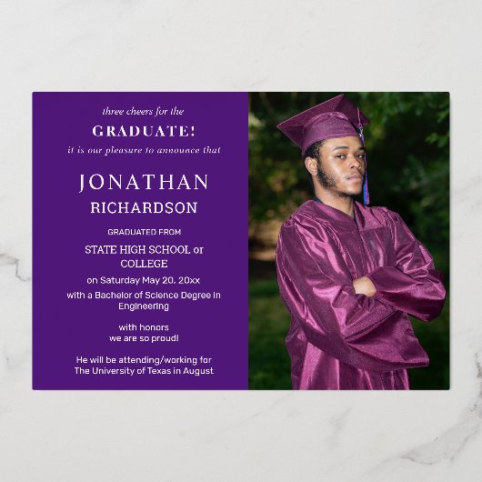 Modern 4 Foto Folie Afstuderen Aankondiging Paars (Achterkant)