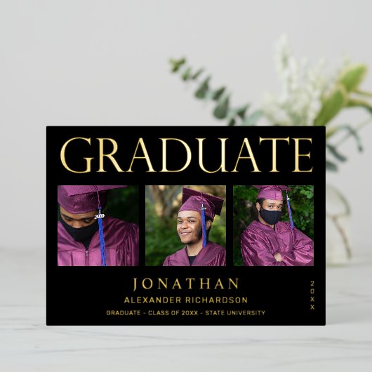 Modern 4 Foto Folie Afstuderen Aankondiging zwart (Staand Voorkant)