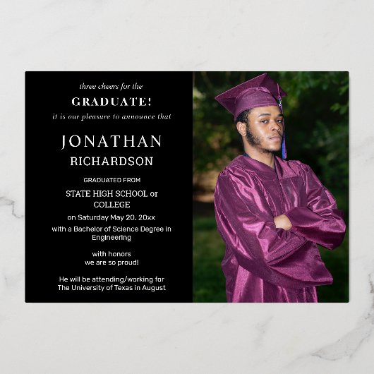 Modern 4 Foto Folie Afstuderen Aankondiging zwart (Achterkant)