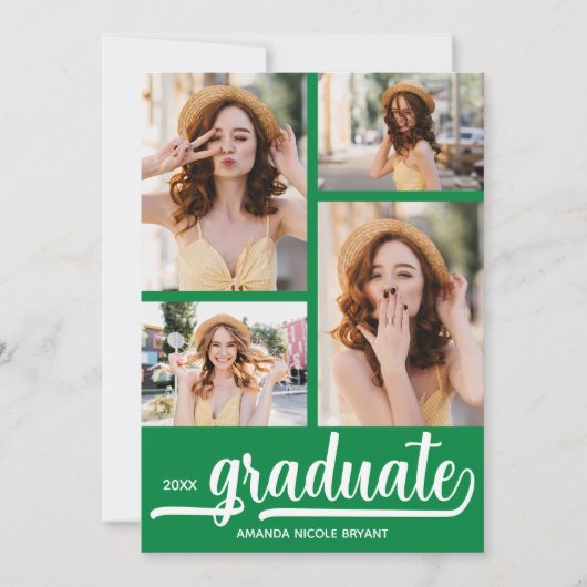 Modern 4 foto groen Afstuderen Aankondiging (Voorkant)